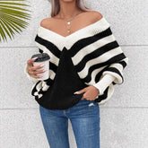 Flattering V-neck Stripe Knitwear